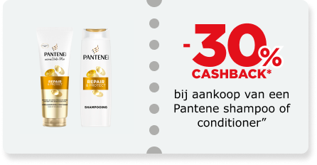 -30% cashback* bij aankoop van een Pantene shampoo of condtioner