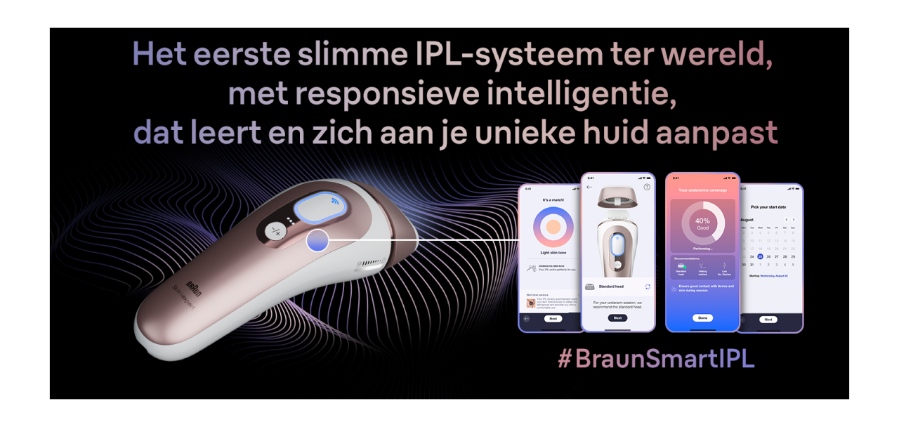 Het eerste slimme IPL-systeem ter wereld, met responsieve intelligentie, dt leert en zich aan je unieke huid aanpast