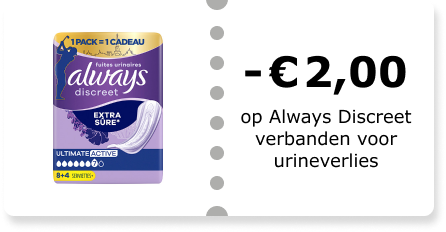 -€2,00 op Always Discreet verbanden voor urineverlies