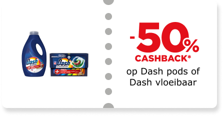 -50% cashback op Dash pods of Dash vloeibaar