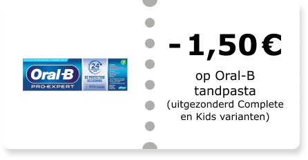 -€1,50 op Oral-B tandpasta (uitgezonderd Complete en Kids varianten)