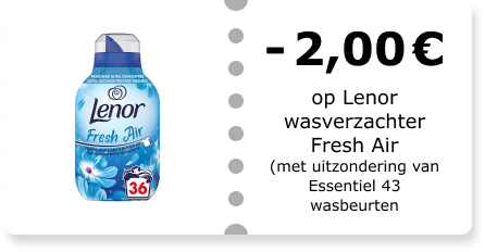 -€2,00 op Lenor wasverzachter Fresh Air (met uitzondering van Essentiel 43 wasbeurten)