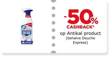 -50% cashback op Antikal product (behalve Douche Express)