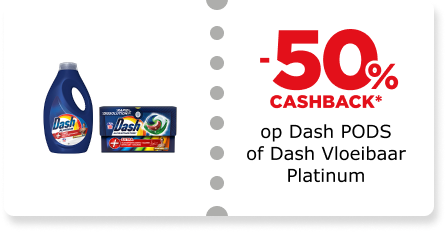 -50% cashback op Dash pods of Dash vloeibaar