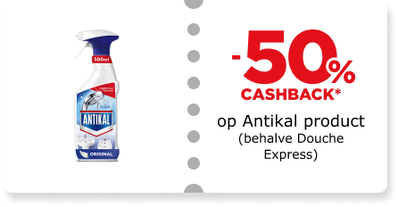 -50% cashback op Antikal product (behalve Douche Express)