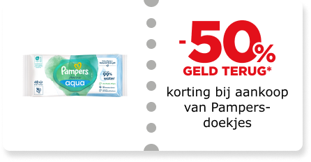 50% korting bij aankoop van Pampers-doekjes