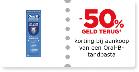 50% korting bij aankoop van een Oral-B-tandpasta