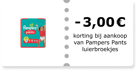 €3,00 korting bij aankoop van Pampers Pants luierbroekjes