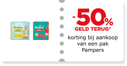 50% korting bij aankoop van een pak Pampers