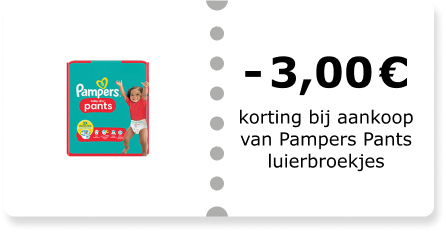 €3,00 korting bij aankoop van Pampers Pants luierbroekjes