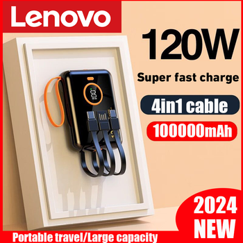 לנובו 120w 100000mah בנק חשמל נייד כבל בעל קיבולת גבוהה דו-כיוונית במהירות טעינה מיני פאוורבנק עבור iPhone Samsung 2024