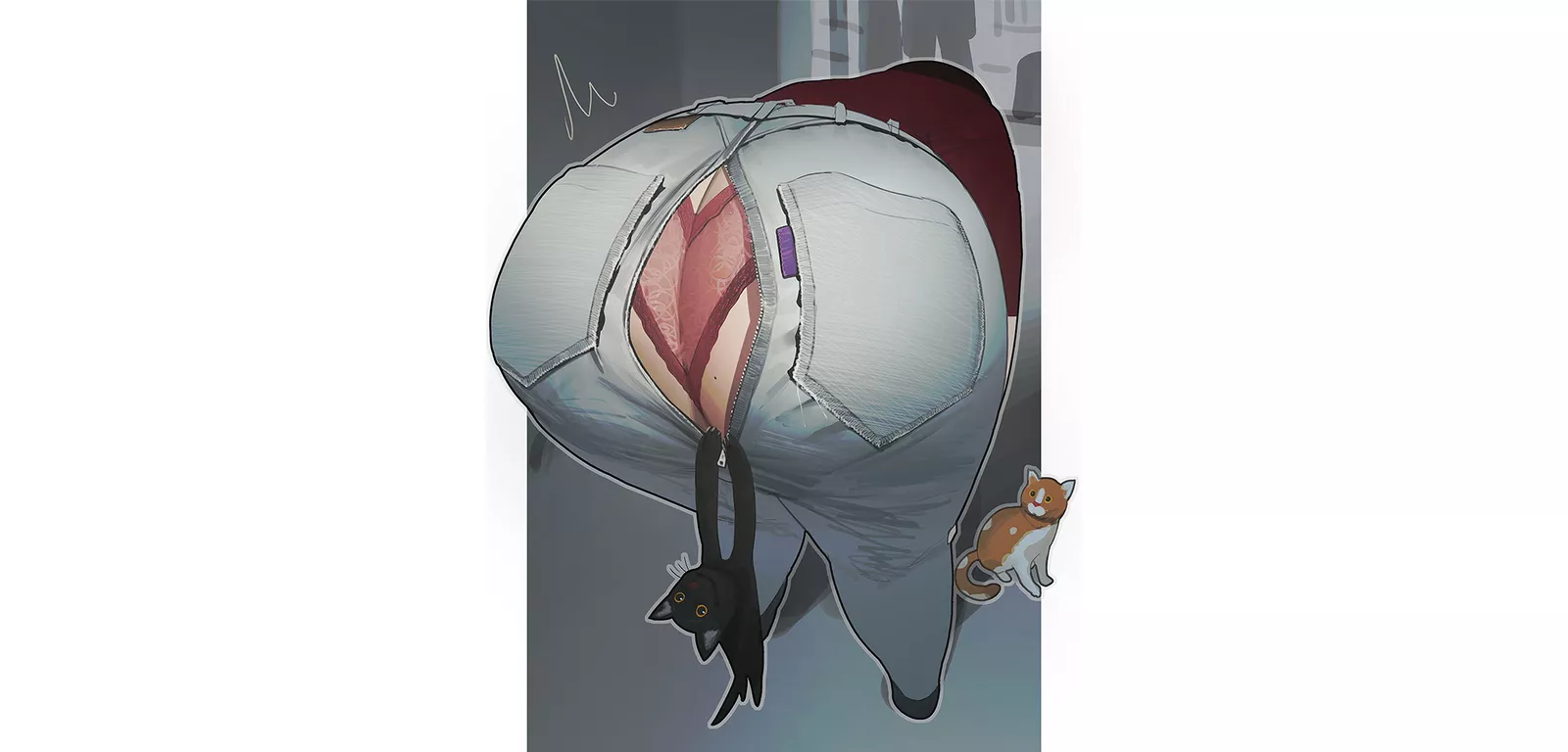 Anime women unzipped cats bent over jeans panties Playmat Gaming Mat Desk