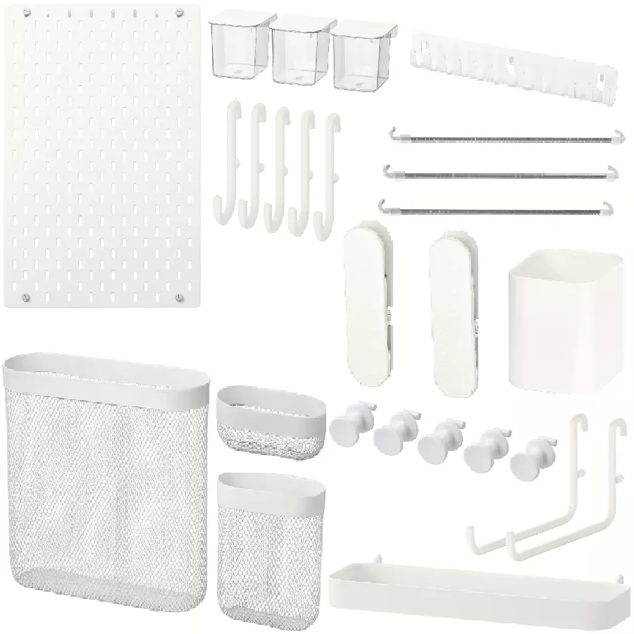 IKEA White Pegboard + Accessories, Wall Mount Storage Rack Organizer Home Office