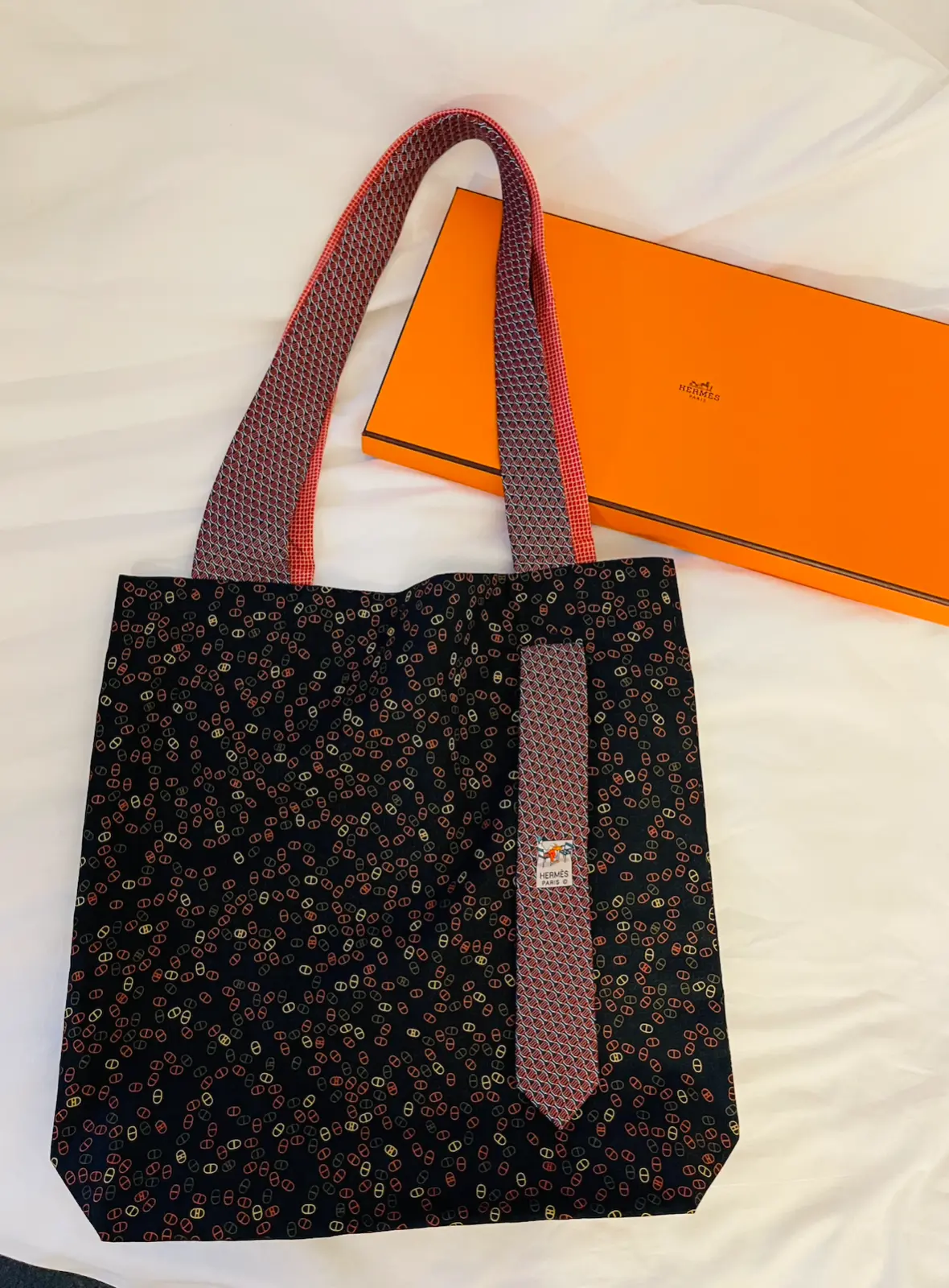 NEW Hermes Silk Tie Cotton Tote Bag from Petit H shop d'ancre farandole