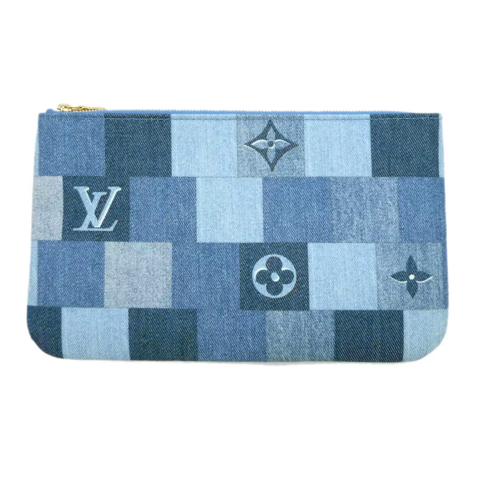 Authentic LOUIS VUITTON Neverfull MM Pouch Wristlet Denim M44981 #S408144