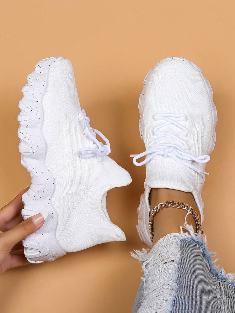 Women Minimalist Lace Up Front Chunky Sneakers, Sporty Outdoor Sneakers