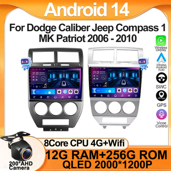 Car Radio Android 14 For Dodge Caliber Jeep Compass 1 MK Patriot 2006 - 2010 Autoradio Multimedia Player GPS Navigation No 2din