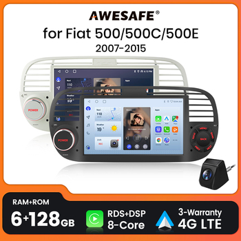 AWESAFE Wireless CarPlay for Apple Android 13 Auto Radio for FIAT 500 Abarth 2007 2008 2009-2015 Multimedia Screen Stereo GPS
