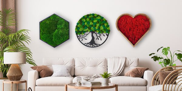 Ručne vyrobené machové obrazy a kvetináče