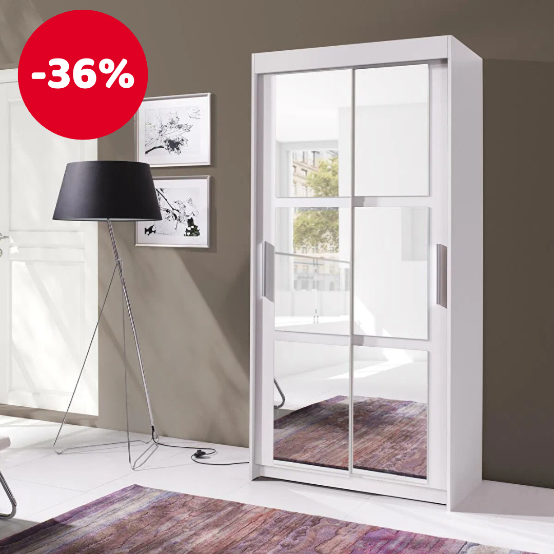 Ormar za garderobu Kenton 100 (bijela + ogledalo)