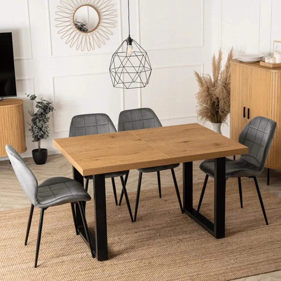 Blagovaonski stol na razvlačenje Tomko (hrast zlatni + crna) (za 6-8 osoba)