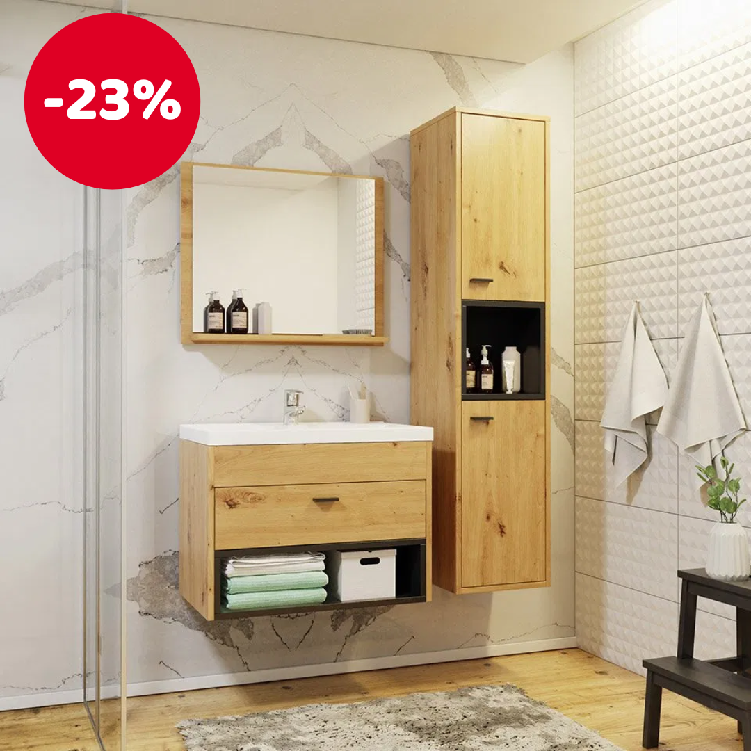 Kupaonski namještaj Olevaro I (hrast artisan + crna mat)