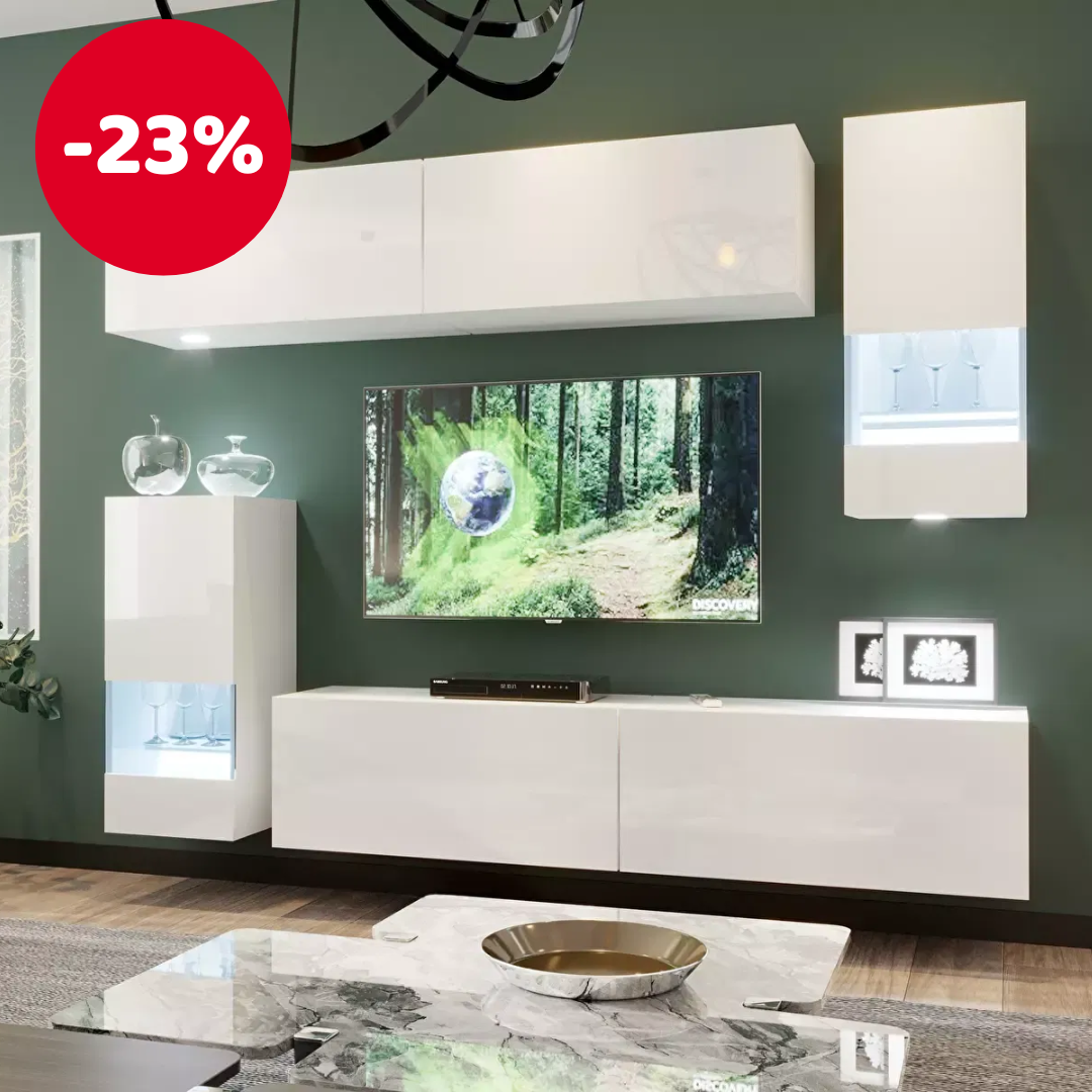 Set za dnevni boravak Berny 76 (bijela + bijeli sjaj)