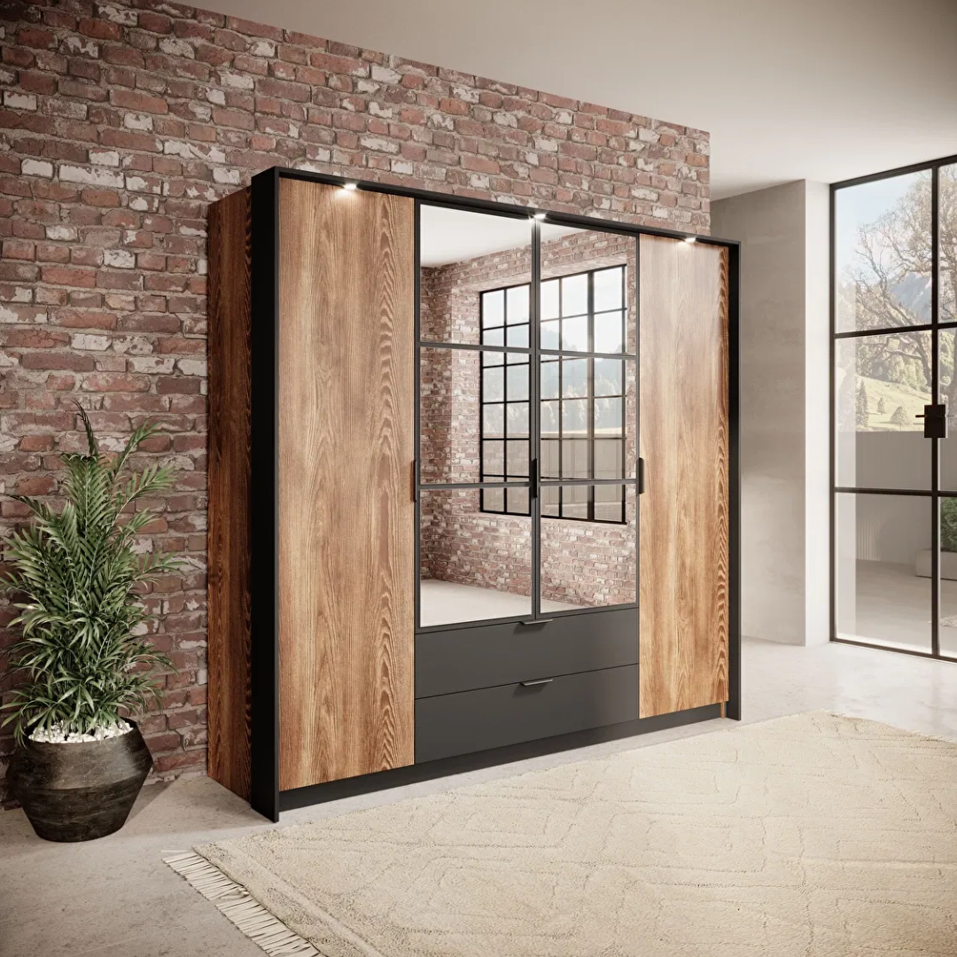 Ruhásszekrény Milty (balti tölgy + fekete)