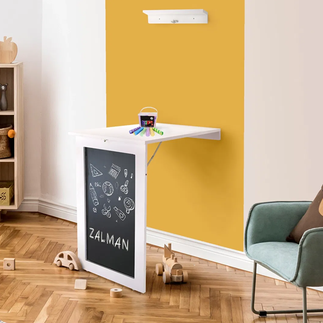 Falra szerelhető összecsukható asztal táblával Zelman (fehér)