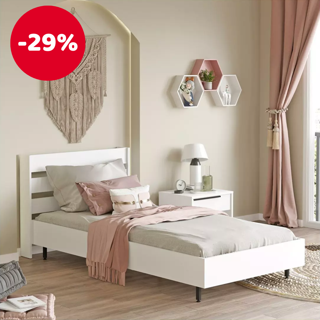 Egyszemélyes ágy 100 cm Nimelo 6 (fehér) (ágyráccsal)