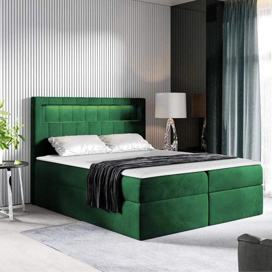 Franciaágy 180 cm Artie (sötétzöld) (ágyráccsal, matraccal és tárolóhellyel)