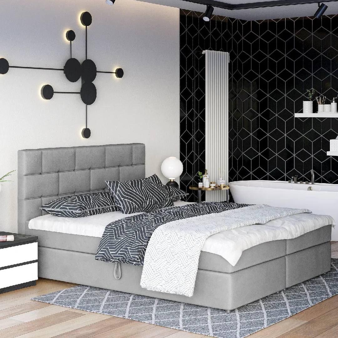 Franciaágy Boxspring 140x200 cm Waller (ágyráccsal és matraccal) (szürke)