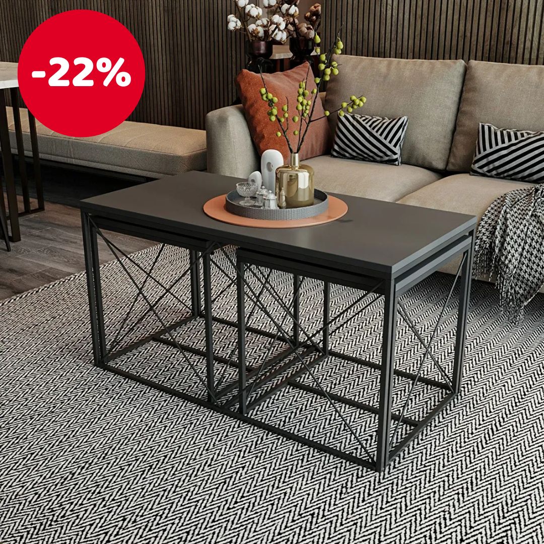 Dohányzóasztal szett (3 db.) Defenella (antracit + fekete)