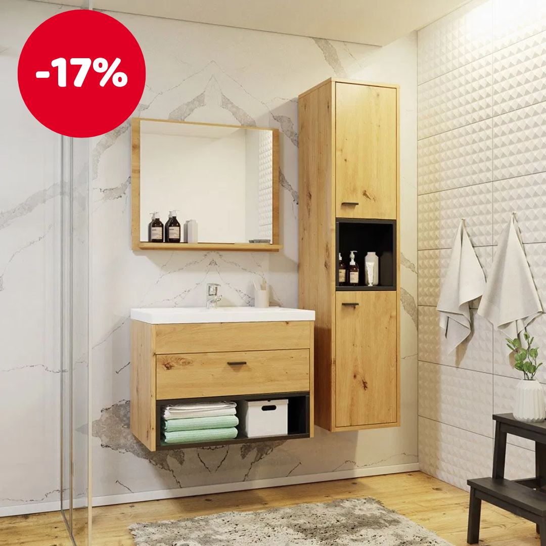 Fürdőszoba bútorok Olevaro I (tölgy artisan + matt fekete)