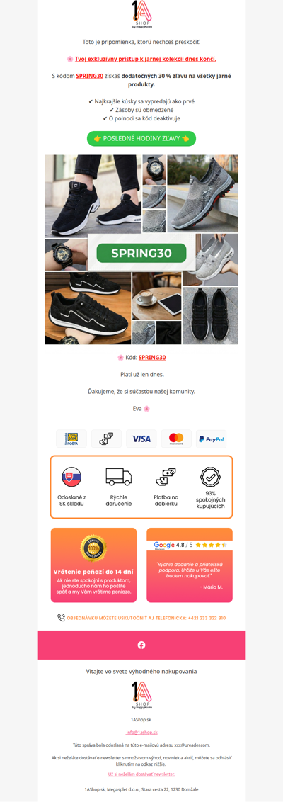 ⏰ Posledné hodiny: 30 % na jarnú kolekciu