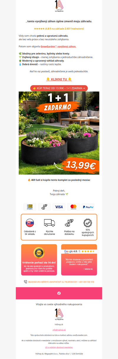 , vyvýšený záhon 1+1 ZDARMA