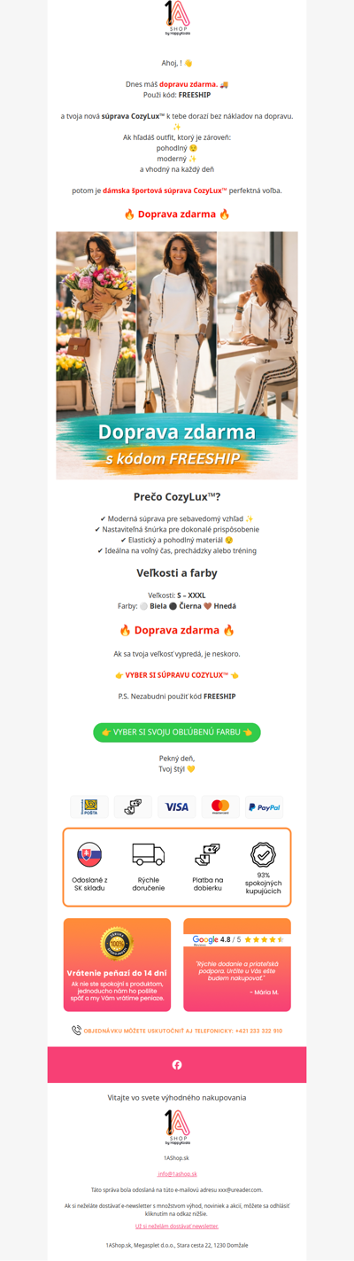 Doprava zadarmo je stále k dispozícii 🚚