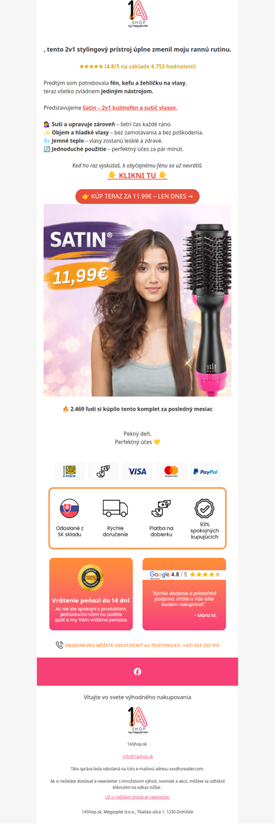 , perfektný účes teraz len za 11.99€