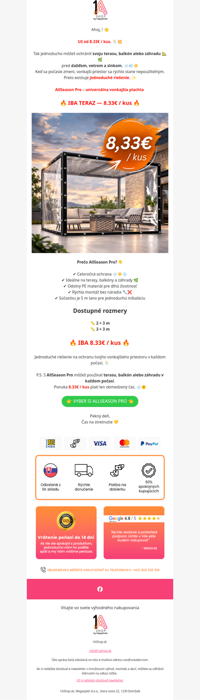 Ochráň svoju terasu už za 8.33€