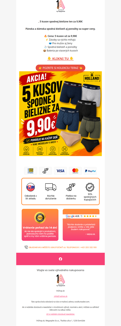 , 5 kusov spodnej bielizne za 9,90€