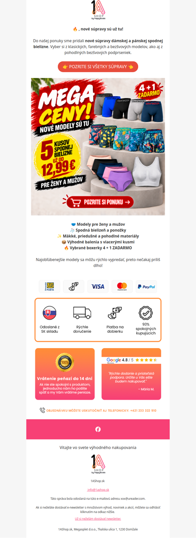 , 5 kusov spodnej bielizne už od 12,99 € 🔥