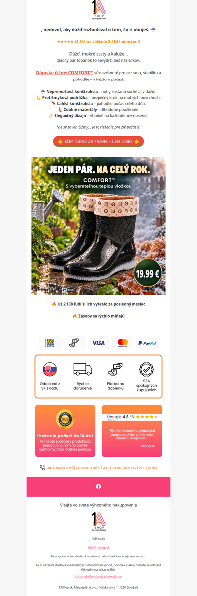 , nepremokavé čižmy len za 19.99€
