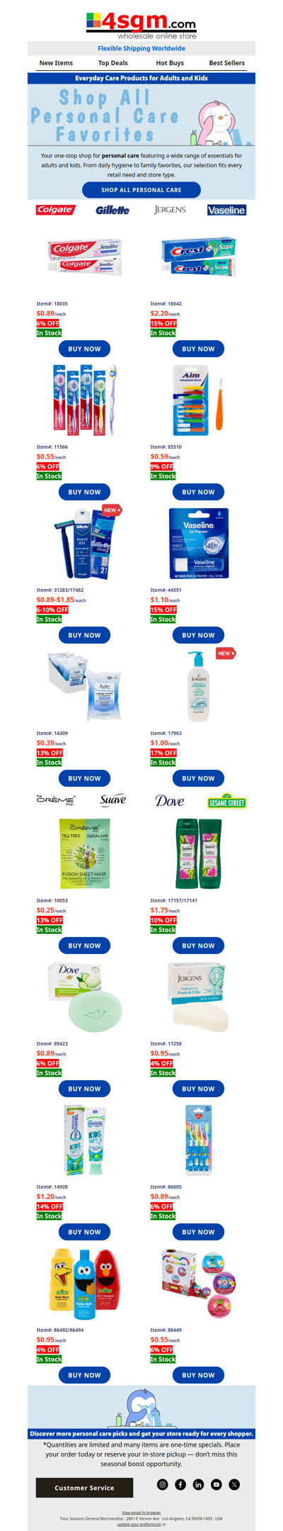 Wholesale Personal Care (4% – 17% OFF WHOLESALE PRICES)