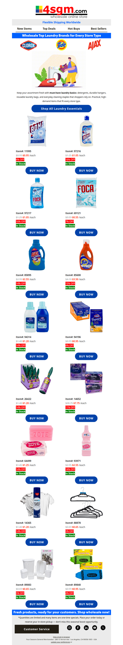 Wholesale Trusted Laundry Name Brands (4–16% OFF WHOLESALE PRICES)