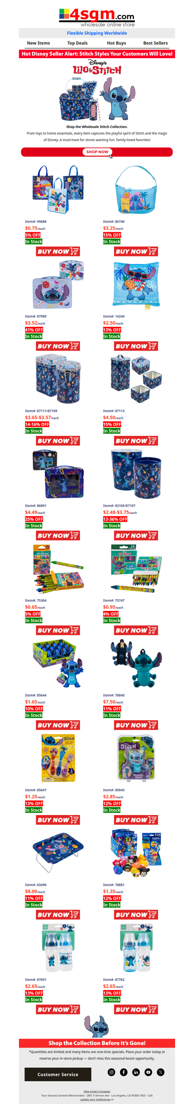 Wholesale Disney's Stitch Collection (4% – 41% OFF WHOLESALE PRICES)