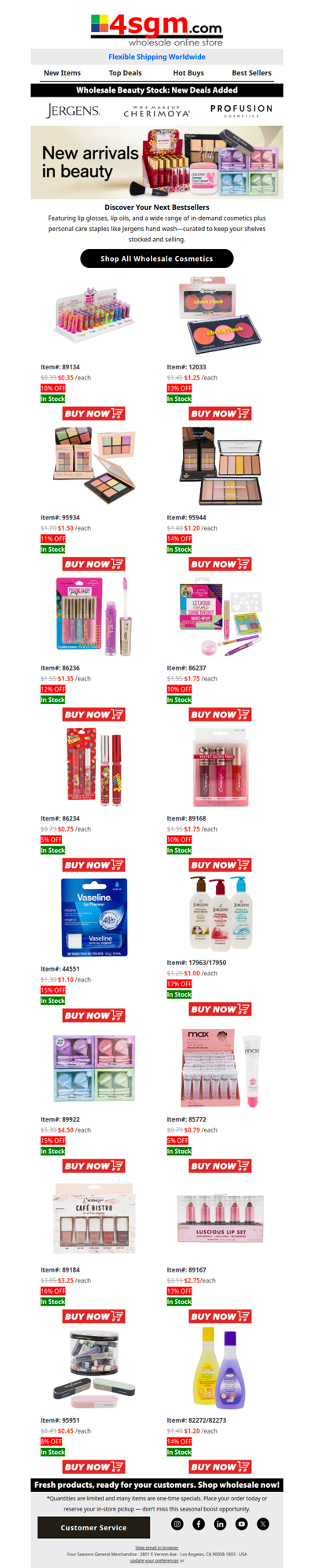 Wholesale on the latest Beauty Products (5% –17% OFF WHOLESALE PRICES)