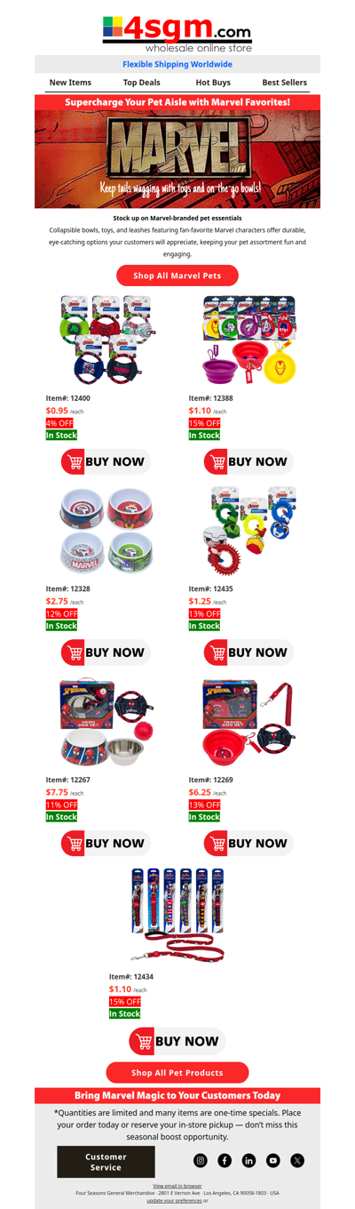 Wholesale Marvel Pet Products (4%–15% OFF WHOLESALE PRICES)