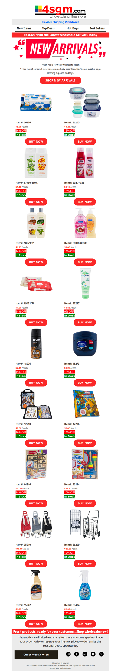 Wholesale Arrivals Just In (9% – 16% OFF WHOLESALE)