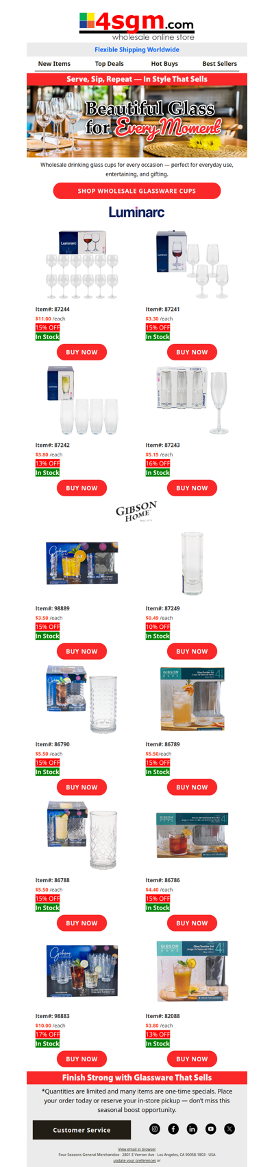 Wholesale Glassware Brand Names like Luminarc in-stock now!