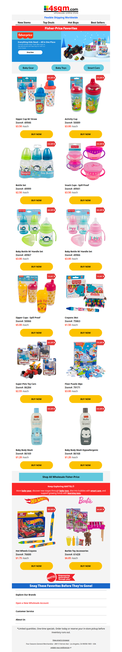 Wholesale Fisher-Price™ & Other Mattel® Favorites (4% - 24% OFF WHOLESALE PRICES)